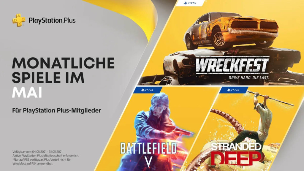 PlayStation Plus im Mai mit Wreckfest, Battlefield V & Stranded Deep 8 PlayStation Plus Mai 2021 Wreckfest Battlefield V Stranded Deep