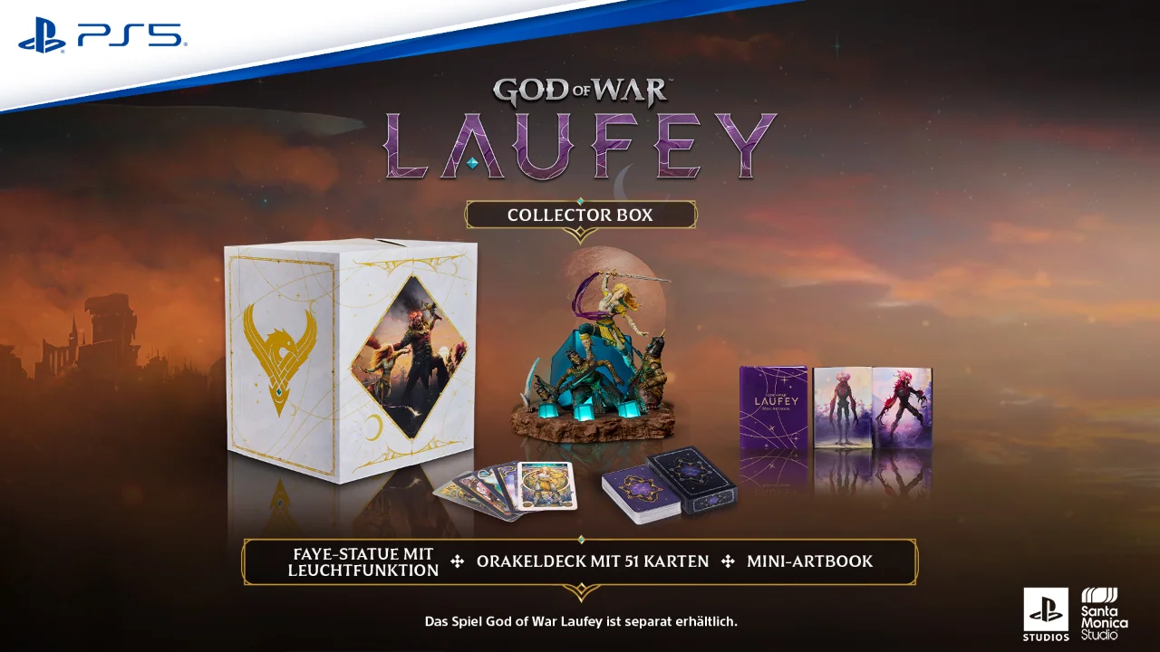 God of War Laufey Collector Box: Faye, Phranque und Rue als leuchtende Statue 1 God of War Laufey Collector Box